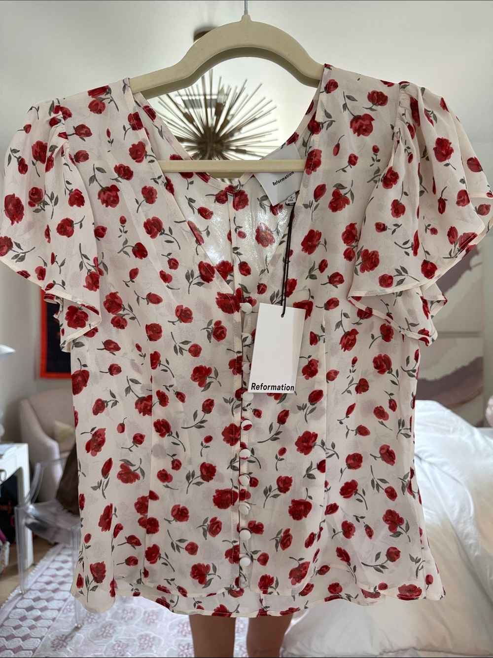 Reformation Ramona Floral Print V-Neck Top